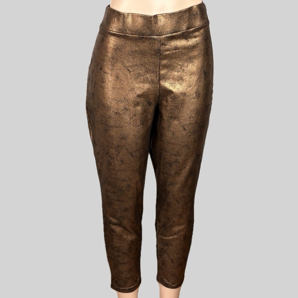 Torrid 4X Biker Rocker Bronze Crackle Foil Leggings Coated Cotton PU Leather 7/8